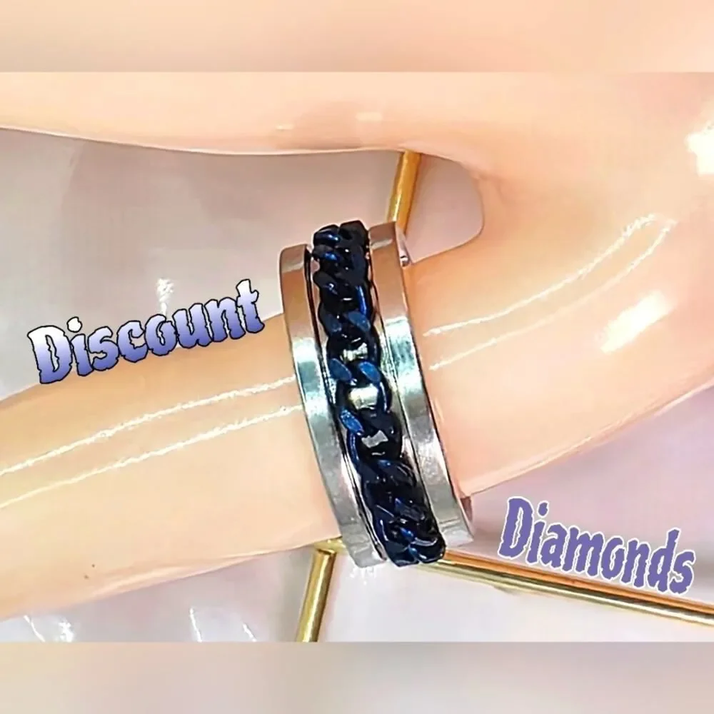 SPINNER  Titanium Polished Silver Ring - Blue Chain
